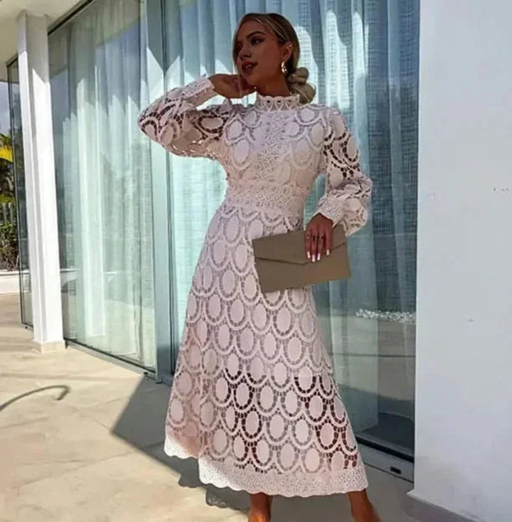 Sienna | Women's Christmas Party Dress Lace Midi Elegant Long Sleeve
