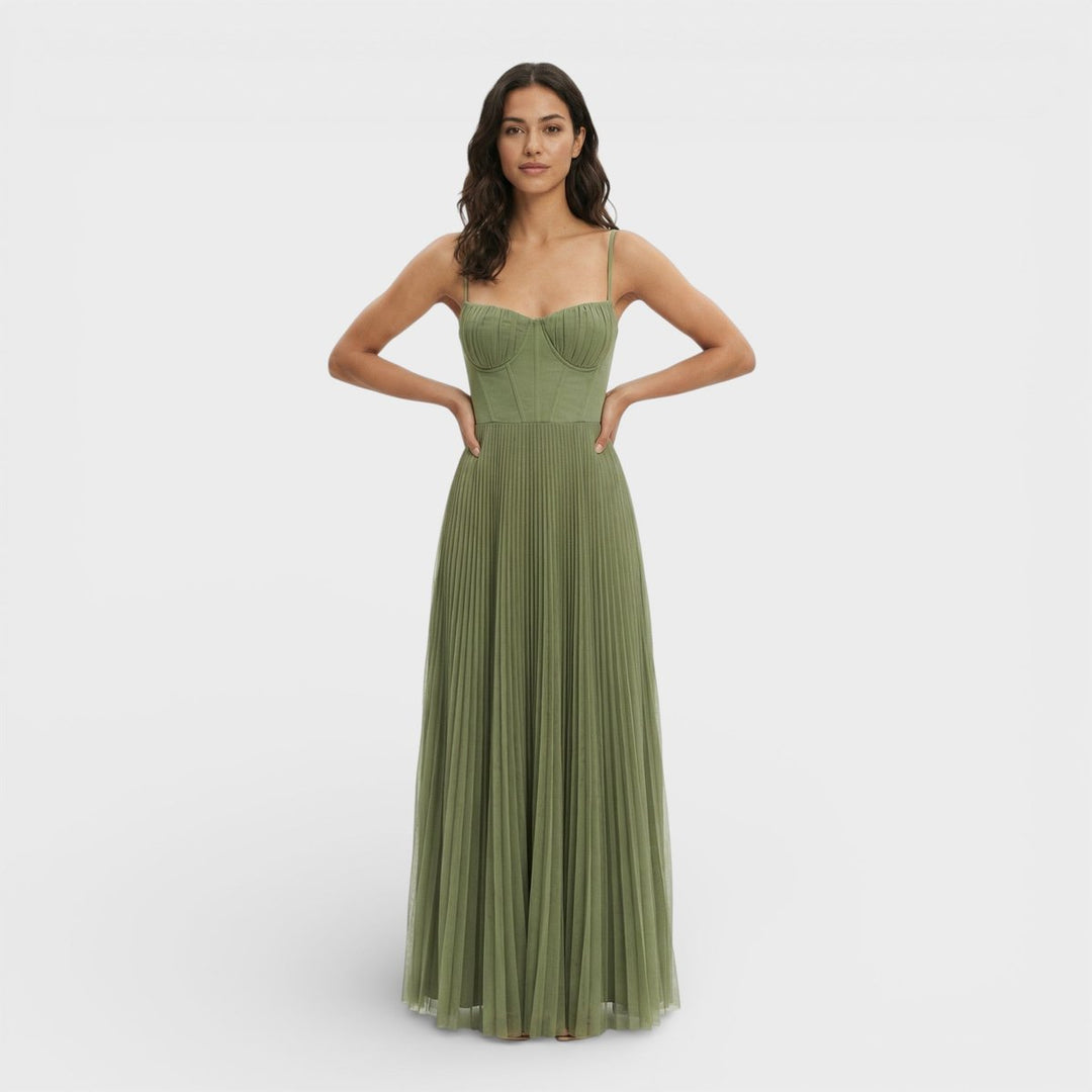 Sophie | Women's Christmas Party Dress Pleated Corset Bodice Maxi Gown