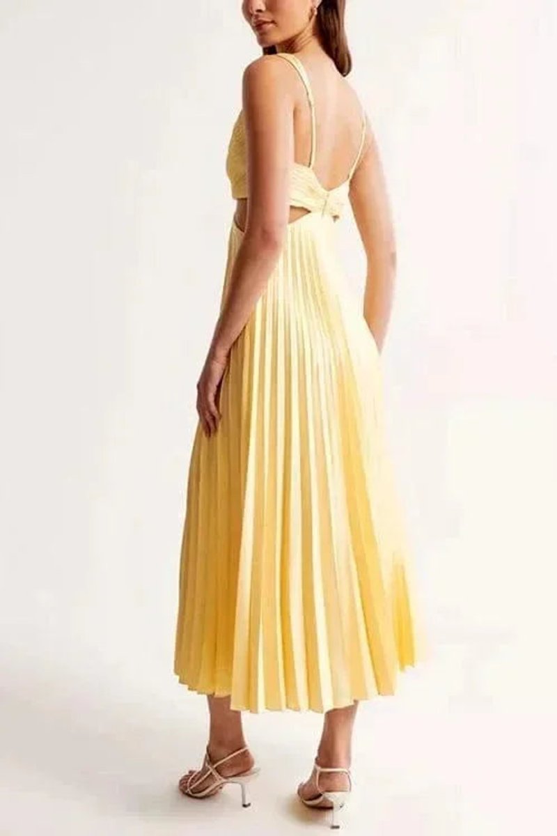 Phoebe | Women's Pleated Midi Party Dress Cutout V-Neck Sleeveless