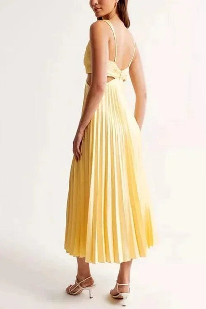 Phoebe | Women's Pleated Midi Party Dress Cutout V-Neck Sleeveless