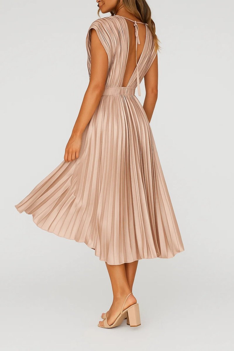 Aria | Women's Christmas Party Dress Pleated V-Neck Midi Everyday Day Dress