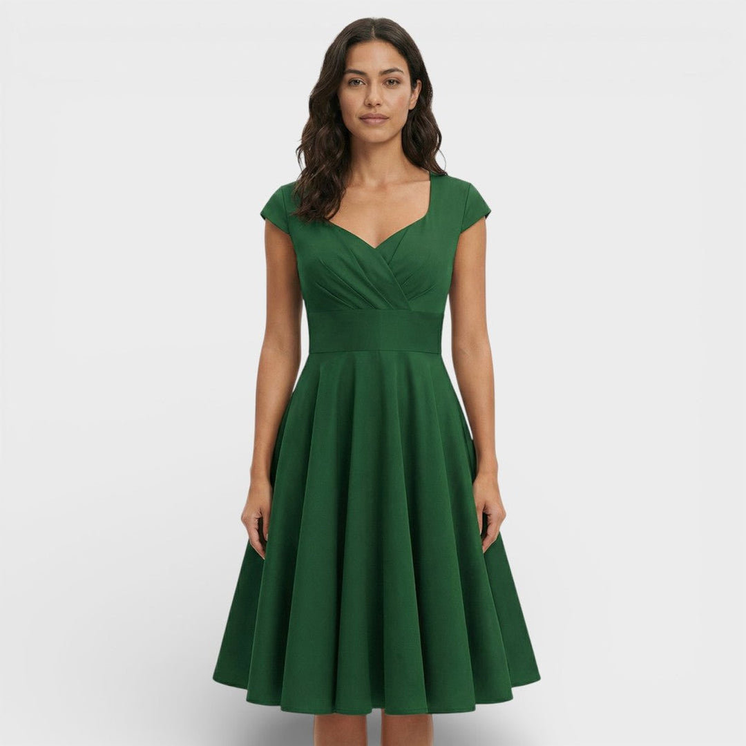Sophie | Women's Christmas Party Dress Pleated V-Neck Midi Flared Skirt