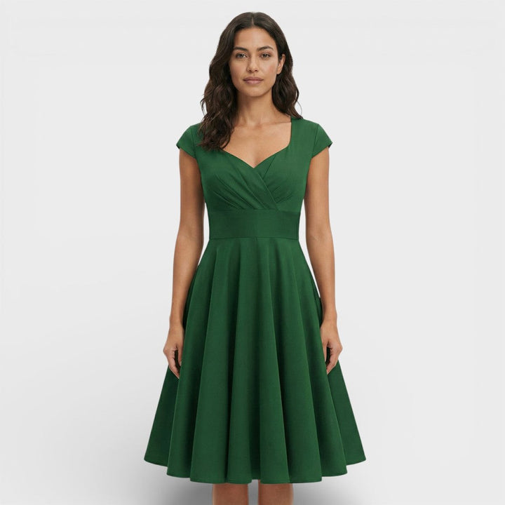 Sophie | Women's Christmas Party Dress Pleated V-Neck Midi Flared Skirt