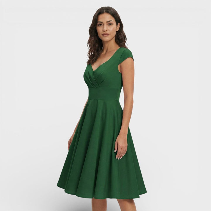 Sophie | Women's Christmas Party Dress Pleated V-Neck Midi Flared Skirt
