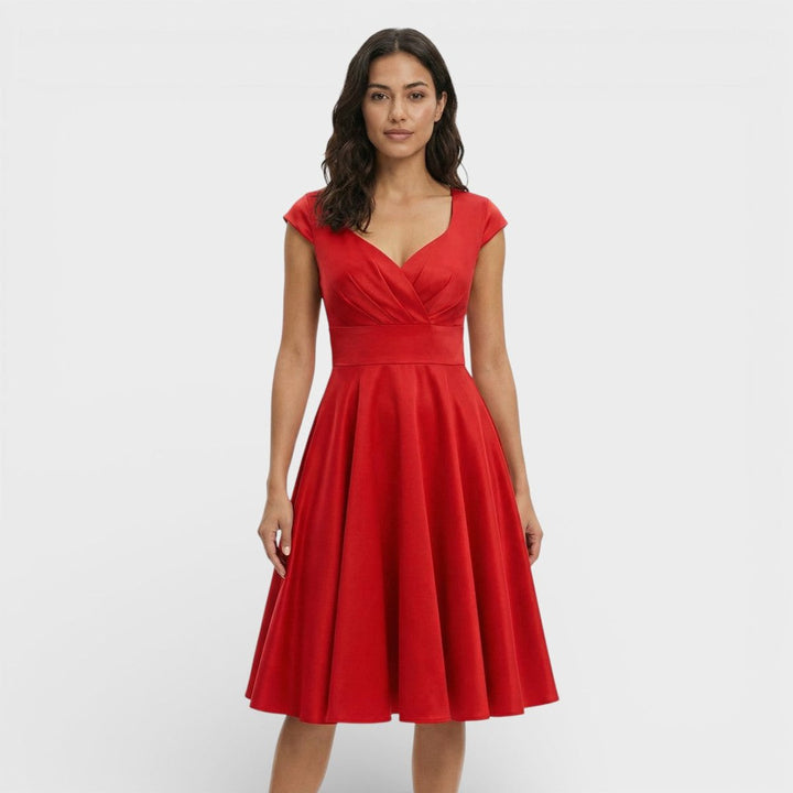Sophie | Women's Christmas Party Dress Pleated V-Neck Midi Flared Skirt