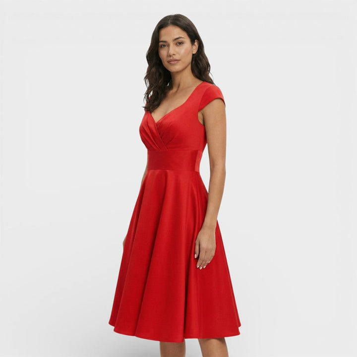 Sophie | Women's Christmas Party Dress Pleated V-Neck Midi Flared Skirt