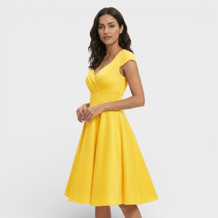Sophie | Women's Christmas Party Dress Pleated V-Neck Midi Flared Skirt