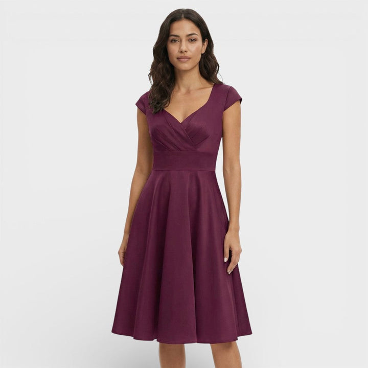 Sophie | Women's Christmas Party Dress Pleated V-Neck Midi Flared Skirt