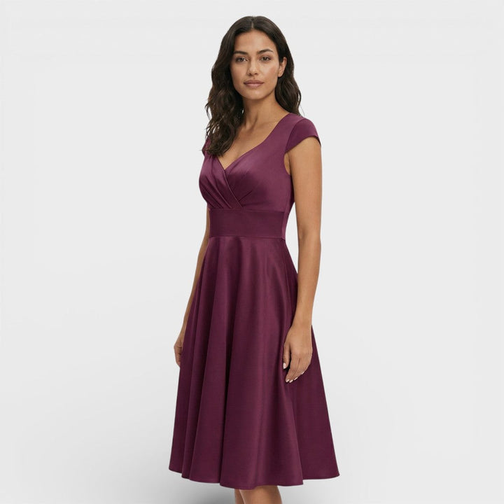 Sophie | Women's Christmas Party Dress Pleated V-Neck Midi Flared Skirt
