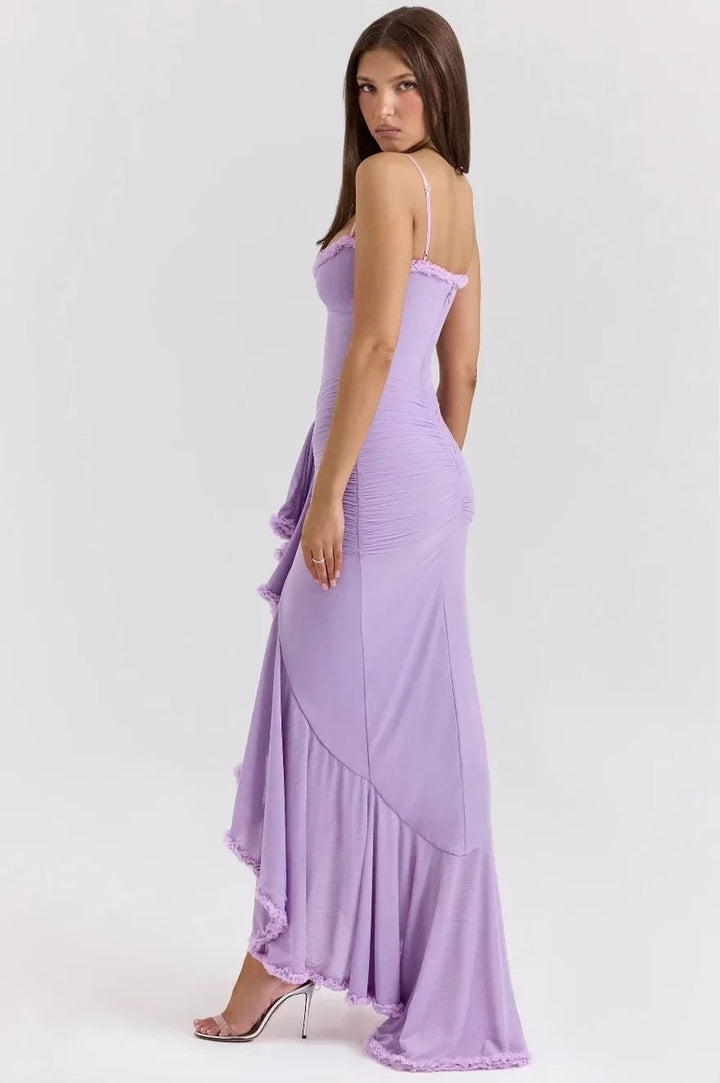 Ella | Women's Ruffle Midi Party Dress Spaghetti Strap High-Low Hem
