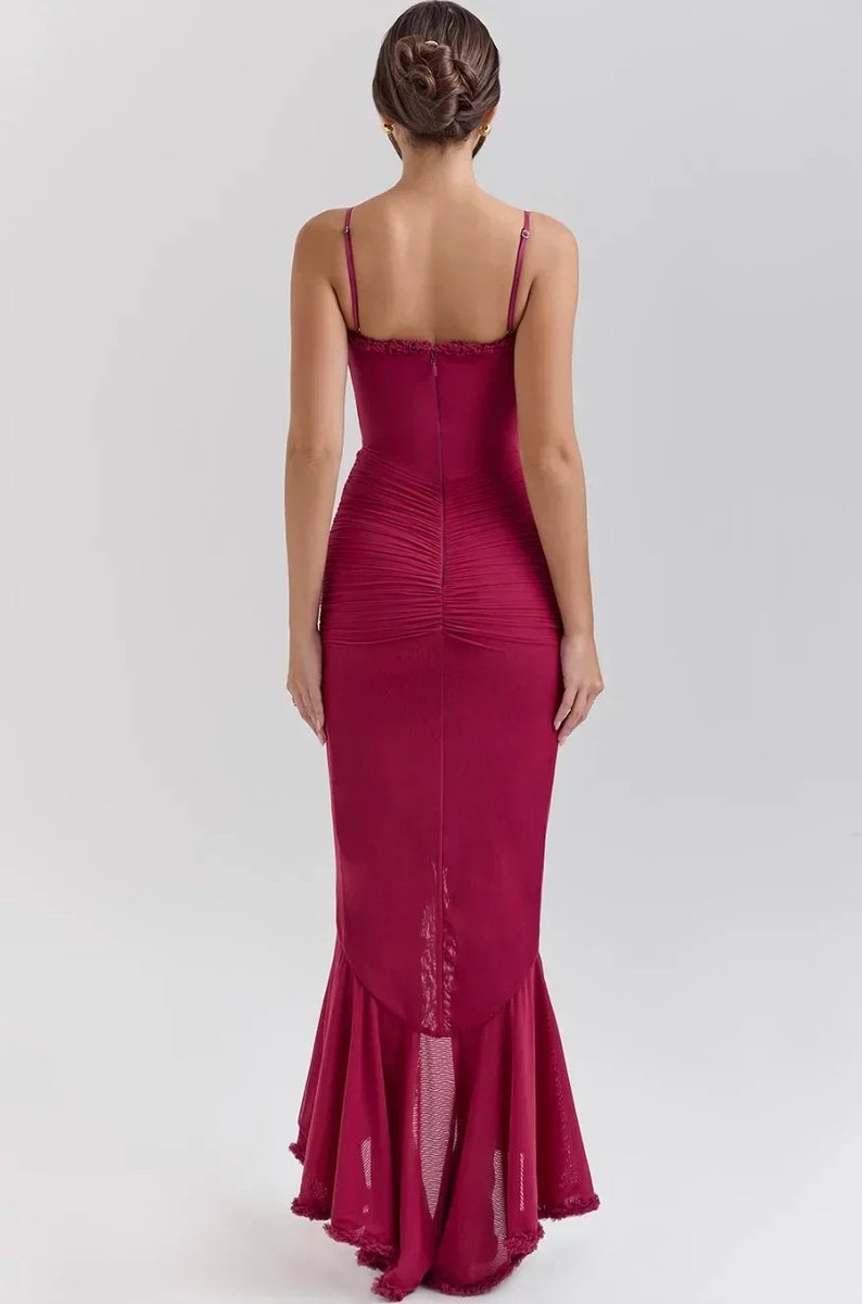 Ella | Women's Ruffle Midi Party Dress Spaghetti Strap High-Low Hem