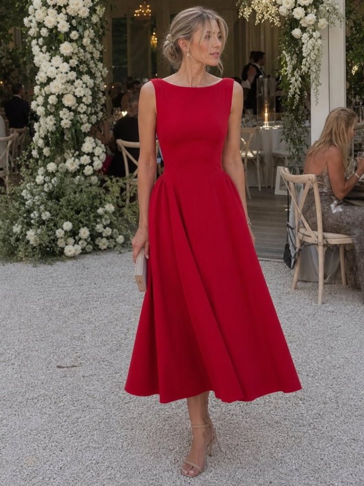 Olivia | Women's Sleeveless Midi Party Dress Fitted Bodice Full Skirt
