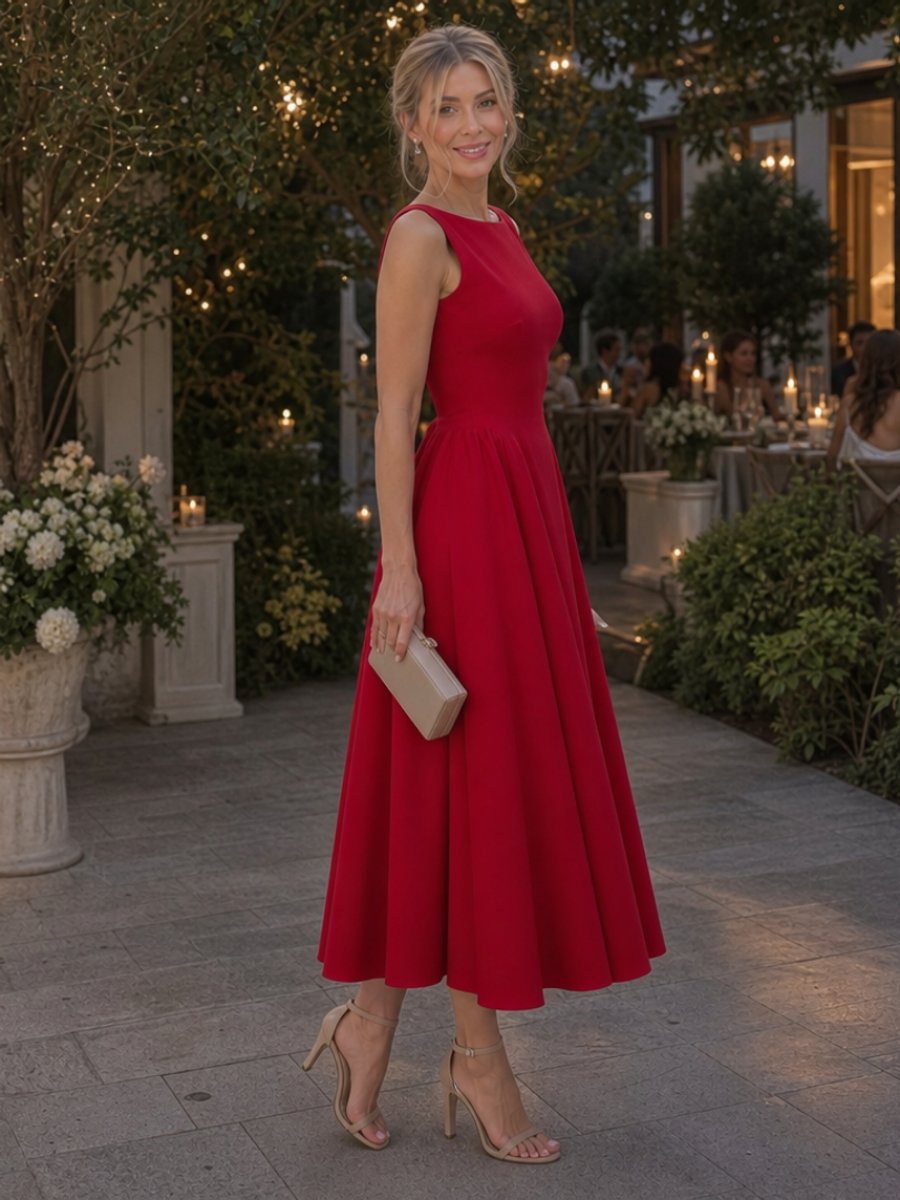 Olivia | Women's Sleeveless Midi Party Dress Fitted Bodice Full Skirt