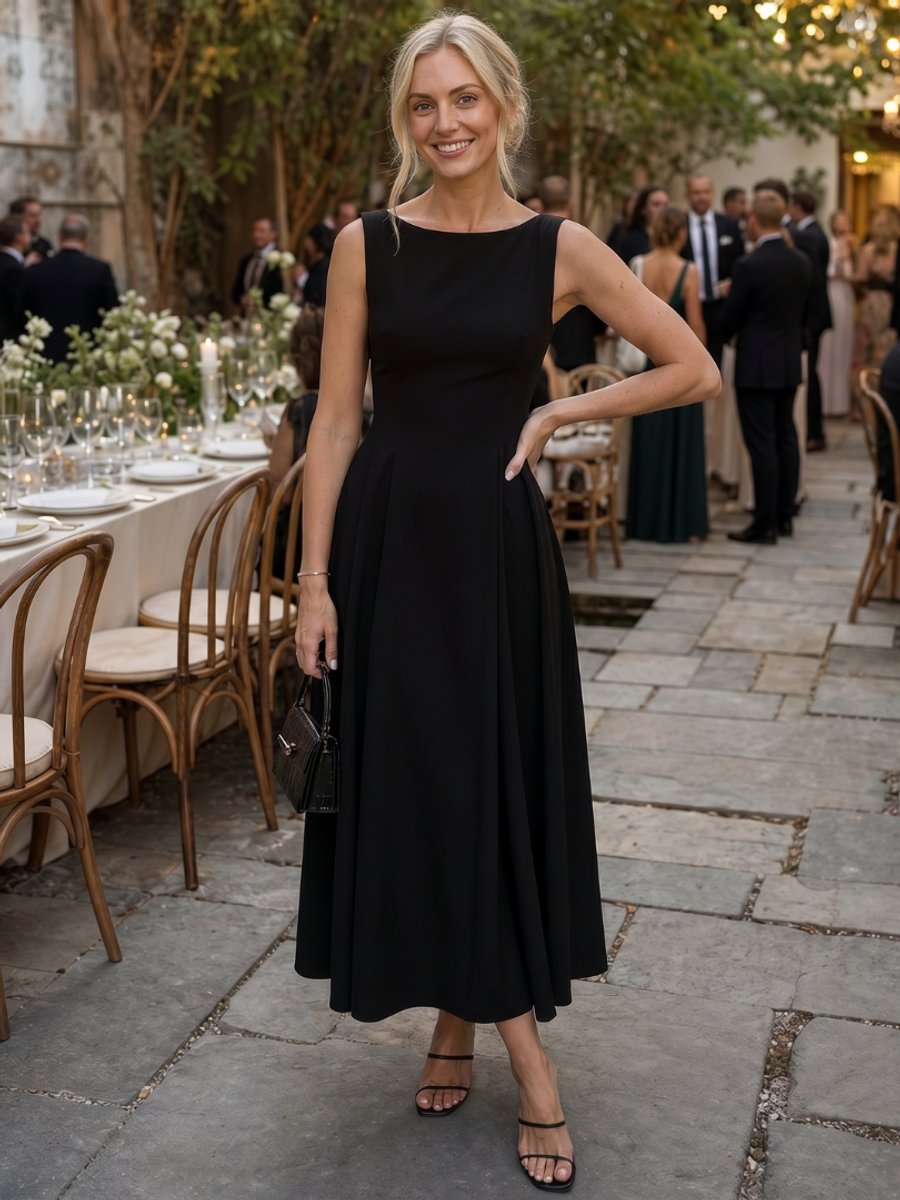 Olivia | Women's Sleeveless Midi Party Dress Fitted Bodice Full Skirt