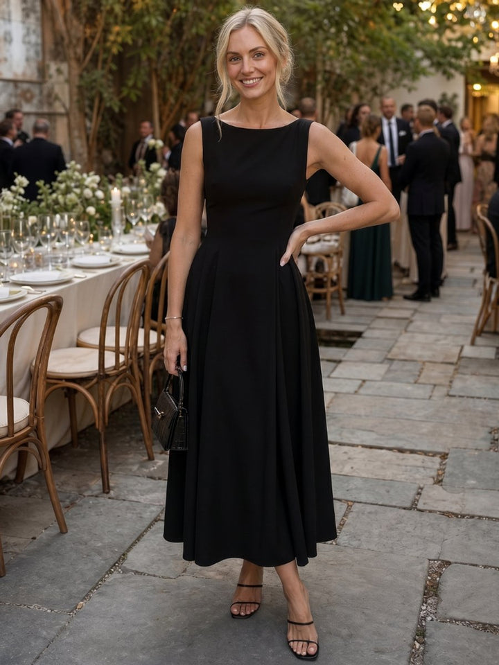 Olivia | Women's Sleeveless Midi Party Dress Fitted Bodice Full Skirt
