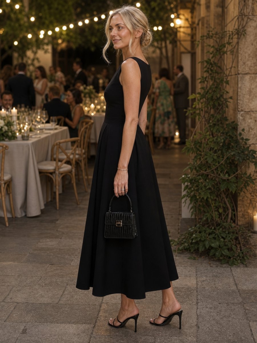 Olivia | Women's Sleeveless Midi Party Dress Fitted Bodice Full Skirt