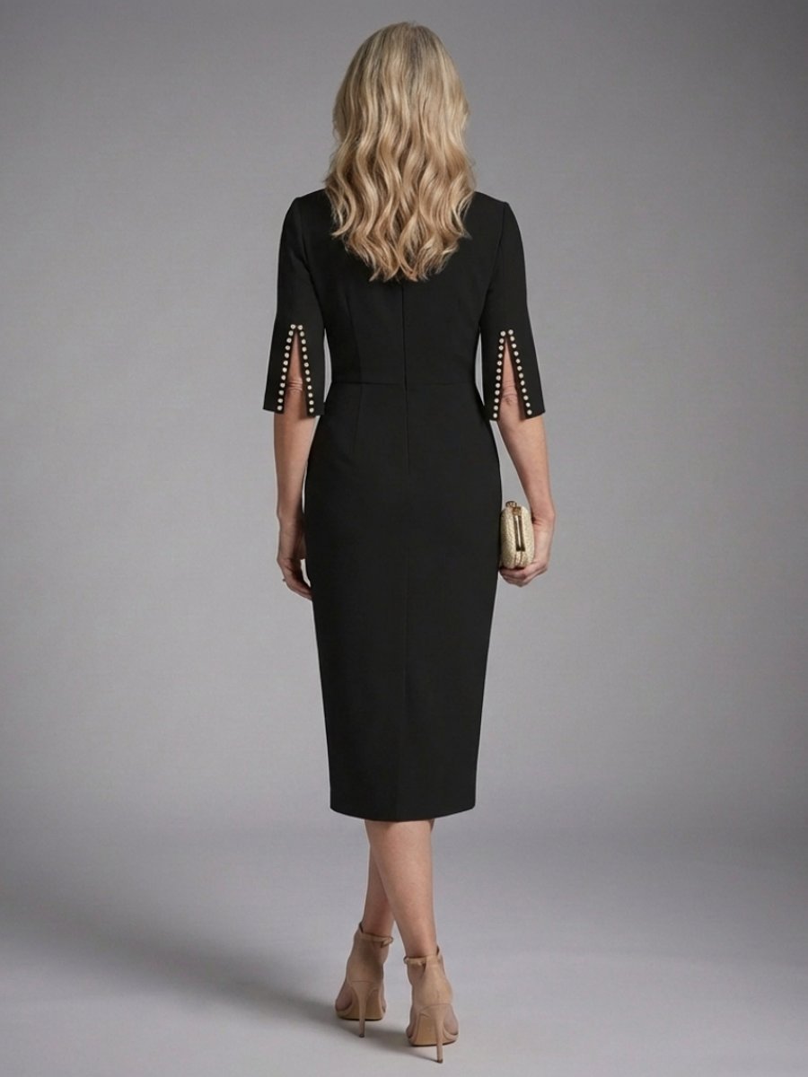 Florence | Women's Christmas Party Dress Tailored Split Sleeve Fitted Midi