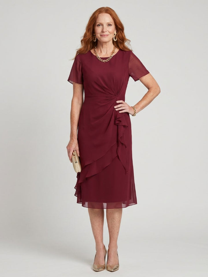 Ivy | Women's Chiffon Midi Party Dress Twist Waist Layered Ruffle Hem