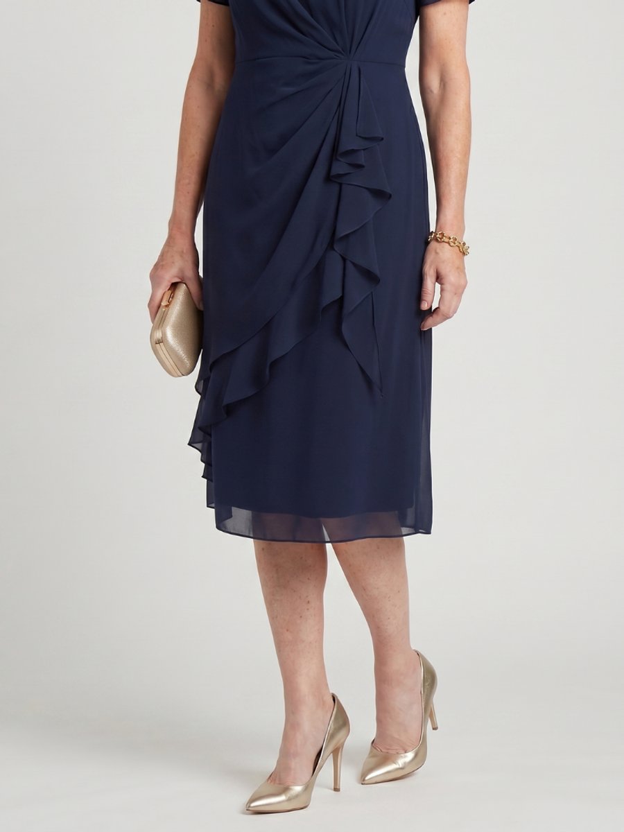 Ivy | Women's Chiffon Midi Party Dress Twist Waist Layered Ruffle Hem