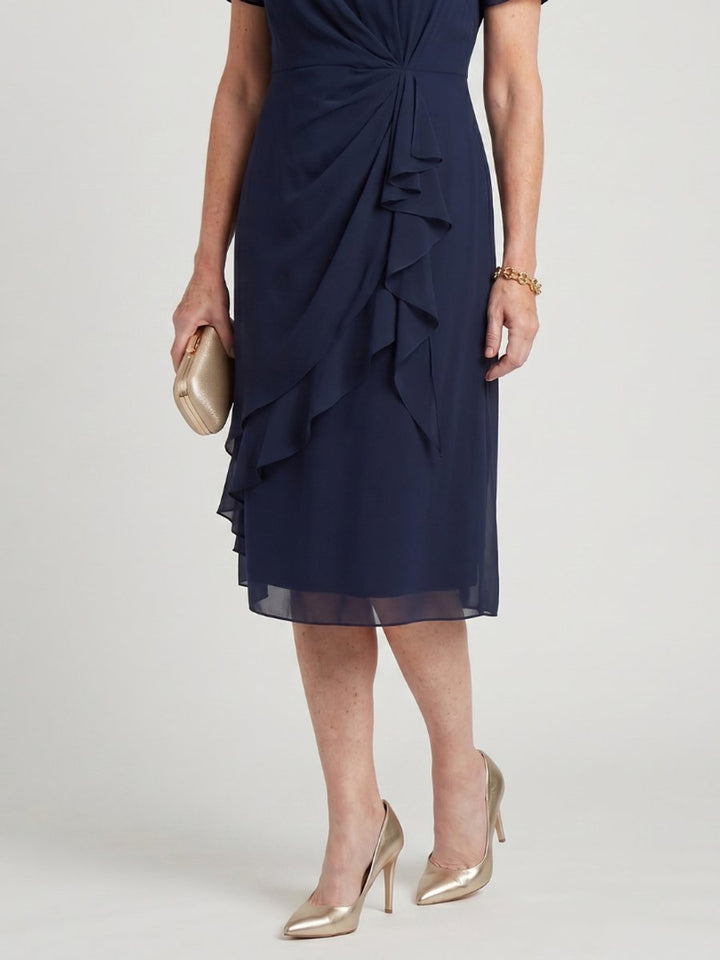 Ivy | Women's Chiffon Midi Party Dress Twist Waist Layered Ruffle Hem
