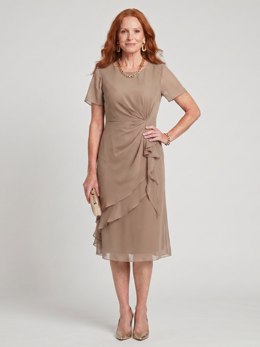 Ivy | Women's Chiffon Midi Party Dress Twist Waist Layered Ruffle Hem