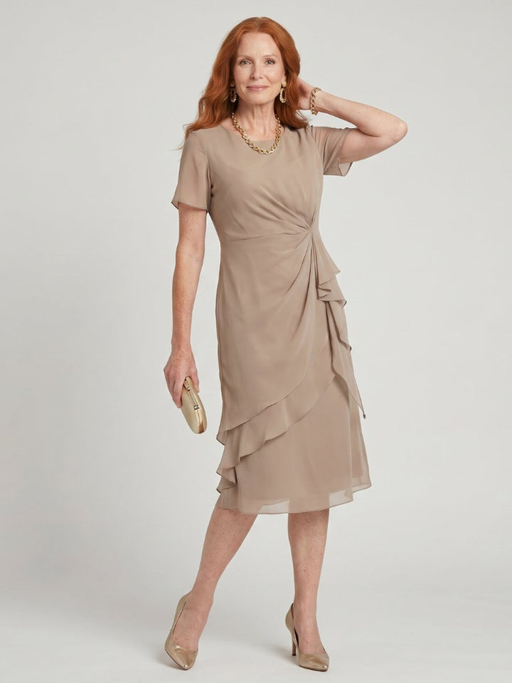 Ivy | Women's Chiffon Midi Party Dress Twist Waist Layered Ruffle Hem