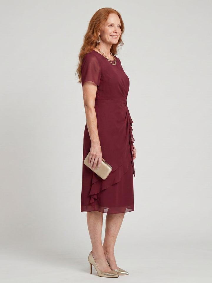 Ivy | Women's Chiffon Midi Party Dress Twist Waist Layered Ruffle Hem