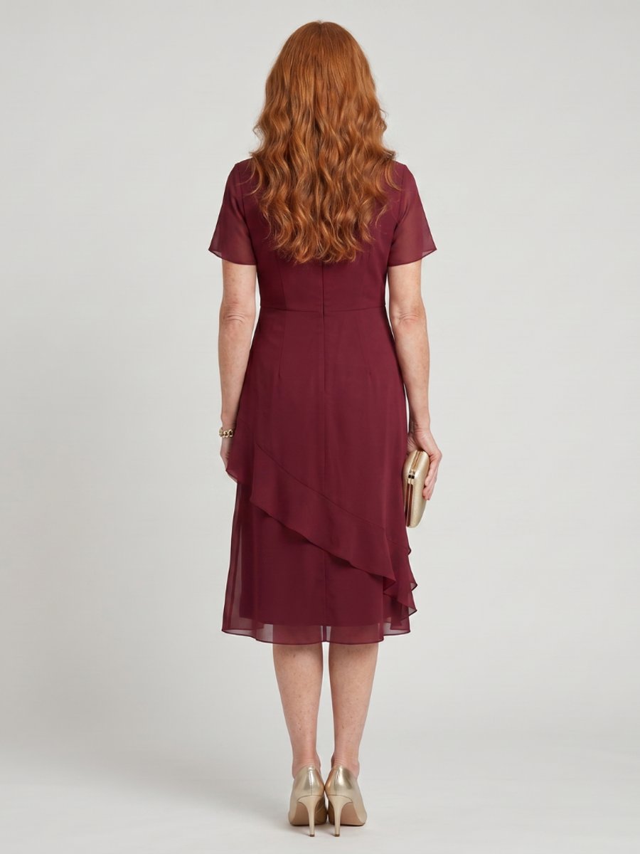 Ivy | Women's Chiffon Midi Party Dress Twist Waist Layered Ruffle Hem