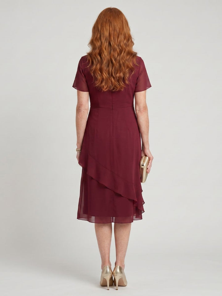 Ivy | Women's Chiffon Midi Party Dress Twist Waist Layered Ruffle Hem