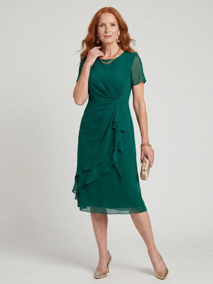 Ivy | Women's Chiffon Midi Party Dress Twist Waist Layered Ruffle Hem