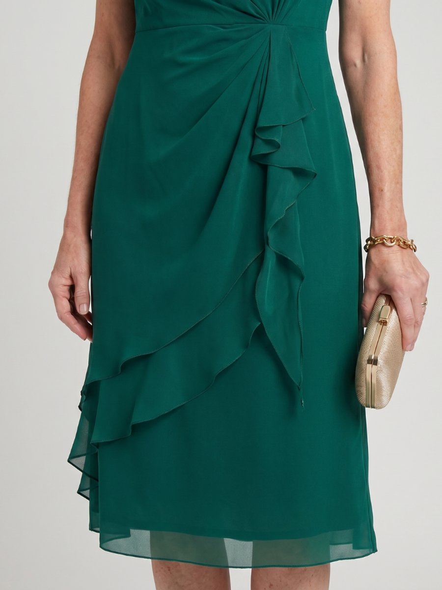 Ivy | Women's Chiffon Midi Party Dress Twist Waist Layered Ruffle Hem