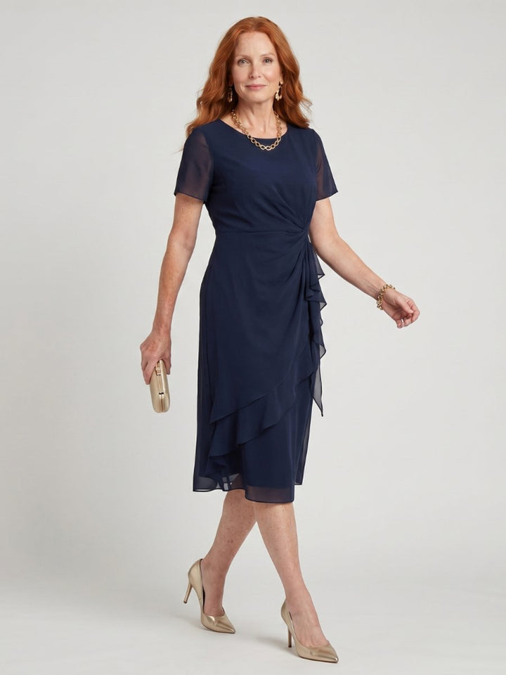 Ivy | Women's Chiffon Midi Party Dress Twist Waist Layered Ruffle Hem