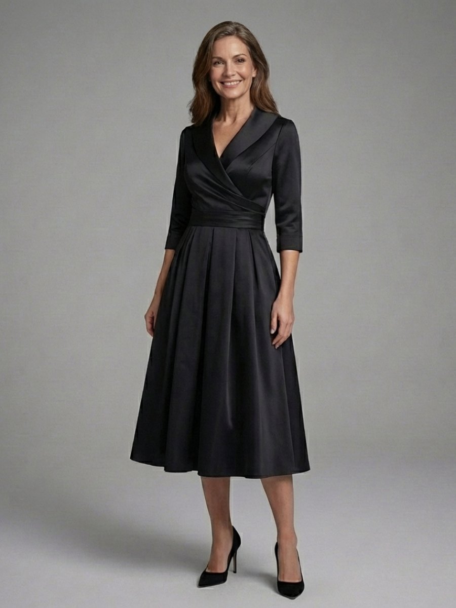 Rosie | Women's Christmas Party Midi Dress Three-Quarter Sleeve Wrap Bodice