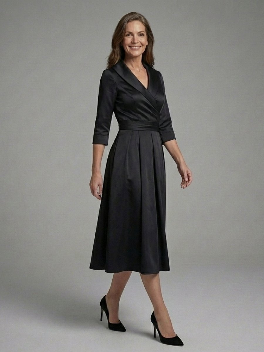 Rosie | Women's Christmas Party Midi Dress Three-Quarter Sleeve Wrap Bodice