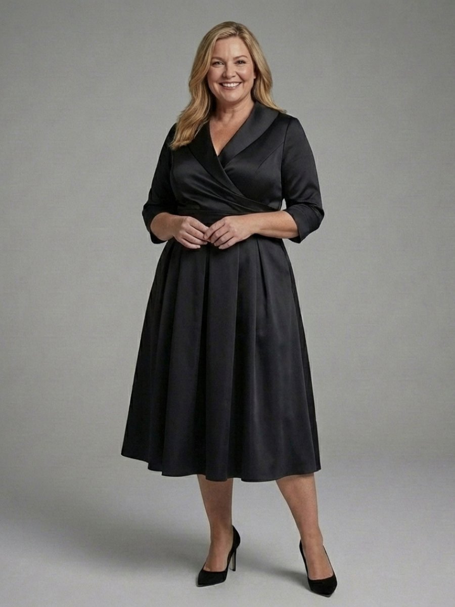 Rosie | Women's Christmas Party Midi Dress Three-Quarter Sleeve Wrap Bodice