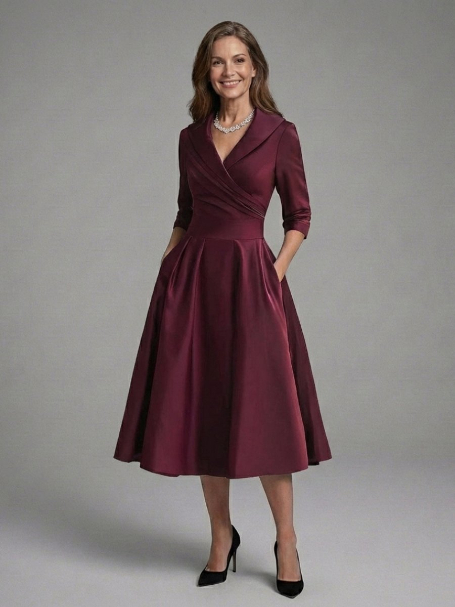 Rosie | Women's Christmas Party Midi Dress Three-Quarter Sleeve Wrap Bodice