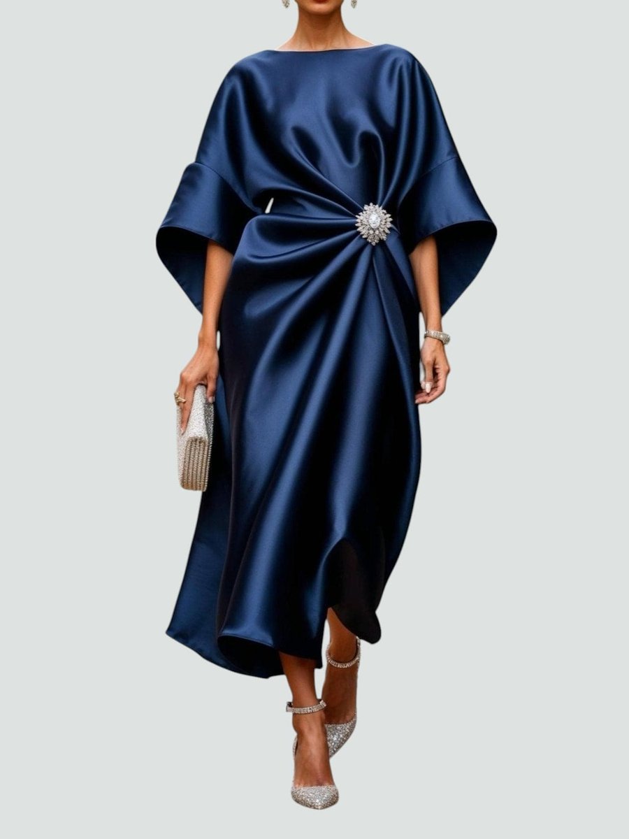 Amelia | Women's Christmas Party Satin Batwing Draped Midi Dress