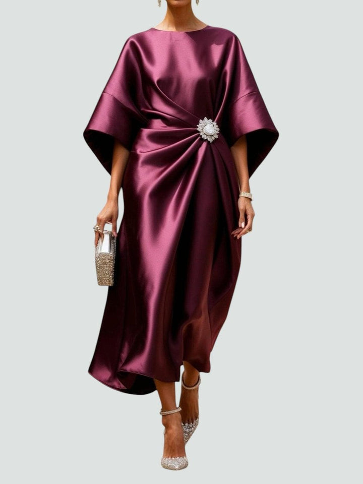 Amelia | Women's Christmas Party Satin Batwing Draped Midi Dress