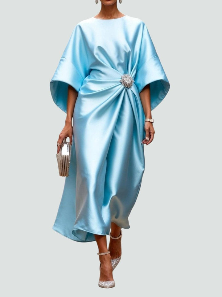 Amelia | Women's Christmas Party Satin Batwing Draped Midi Dress