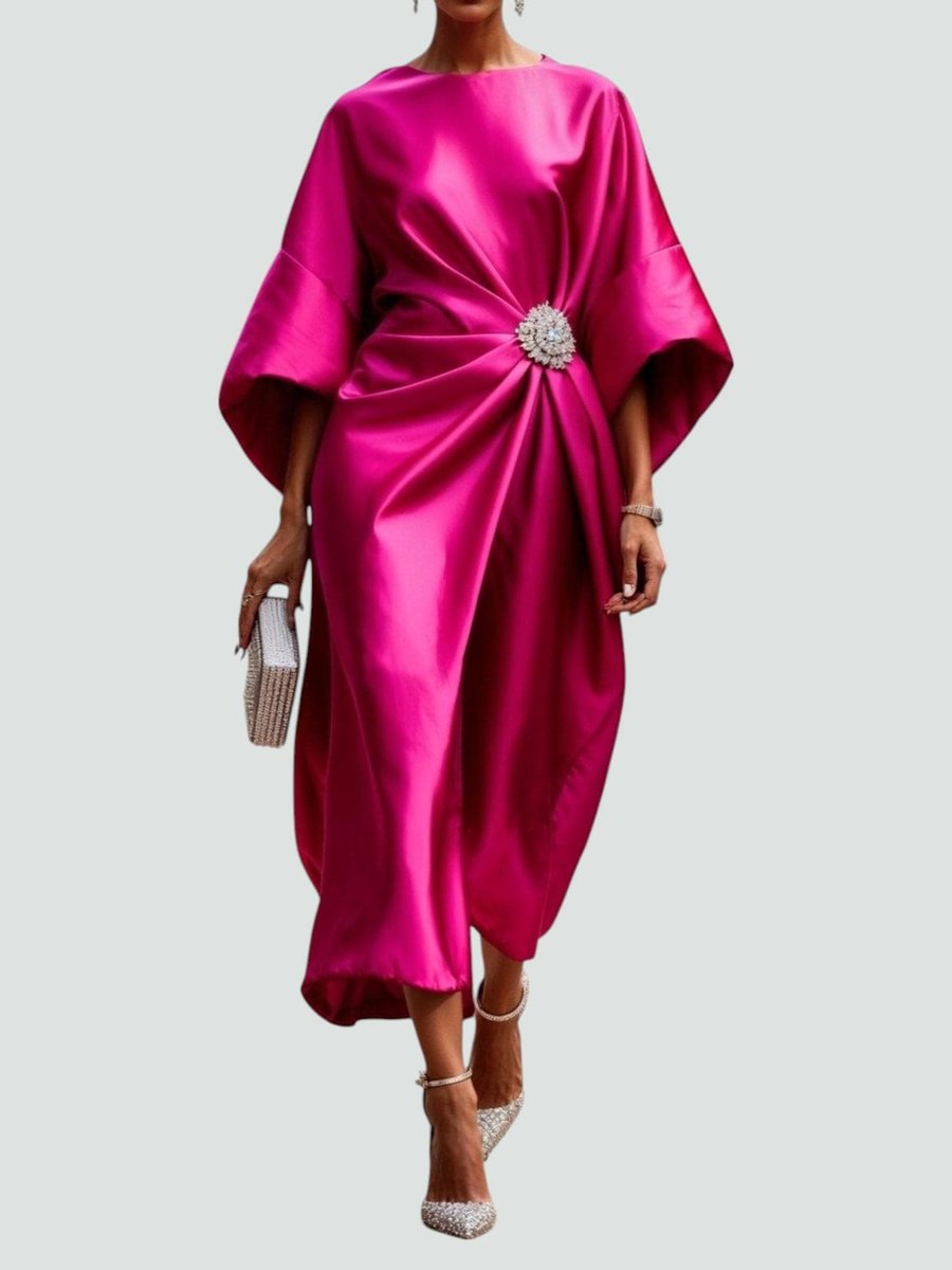 Amelia | Women's Christmas Party Satin Batwing Draped Midi Dress
