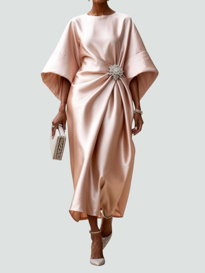 Amelia | Women's Christmas Party Satin Batwing Draped Midi Dress