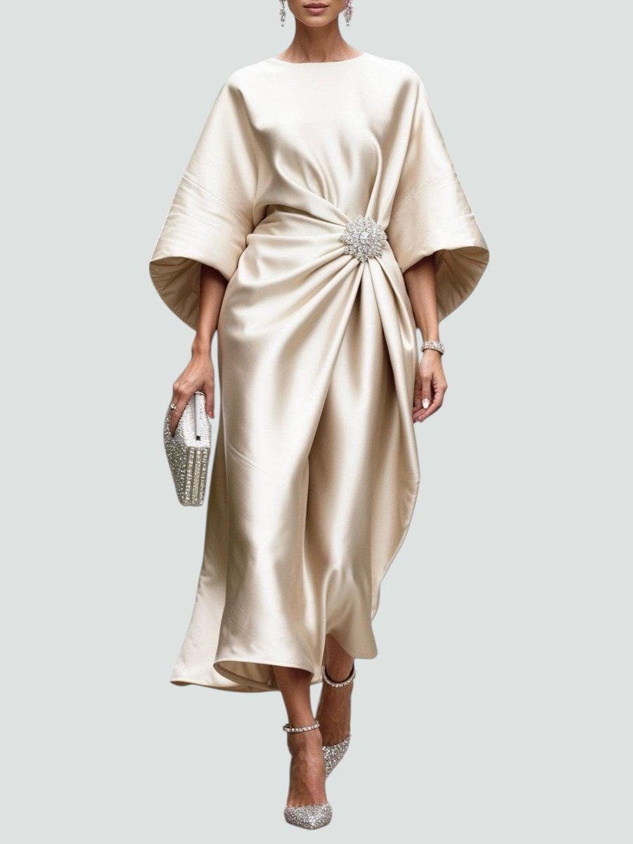 Amelia | Women's Christmas Party Satin Batwing Draped Midi Dress
