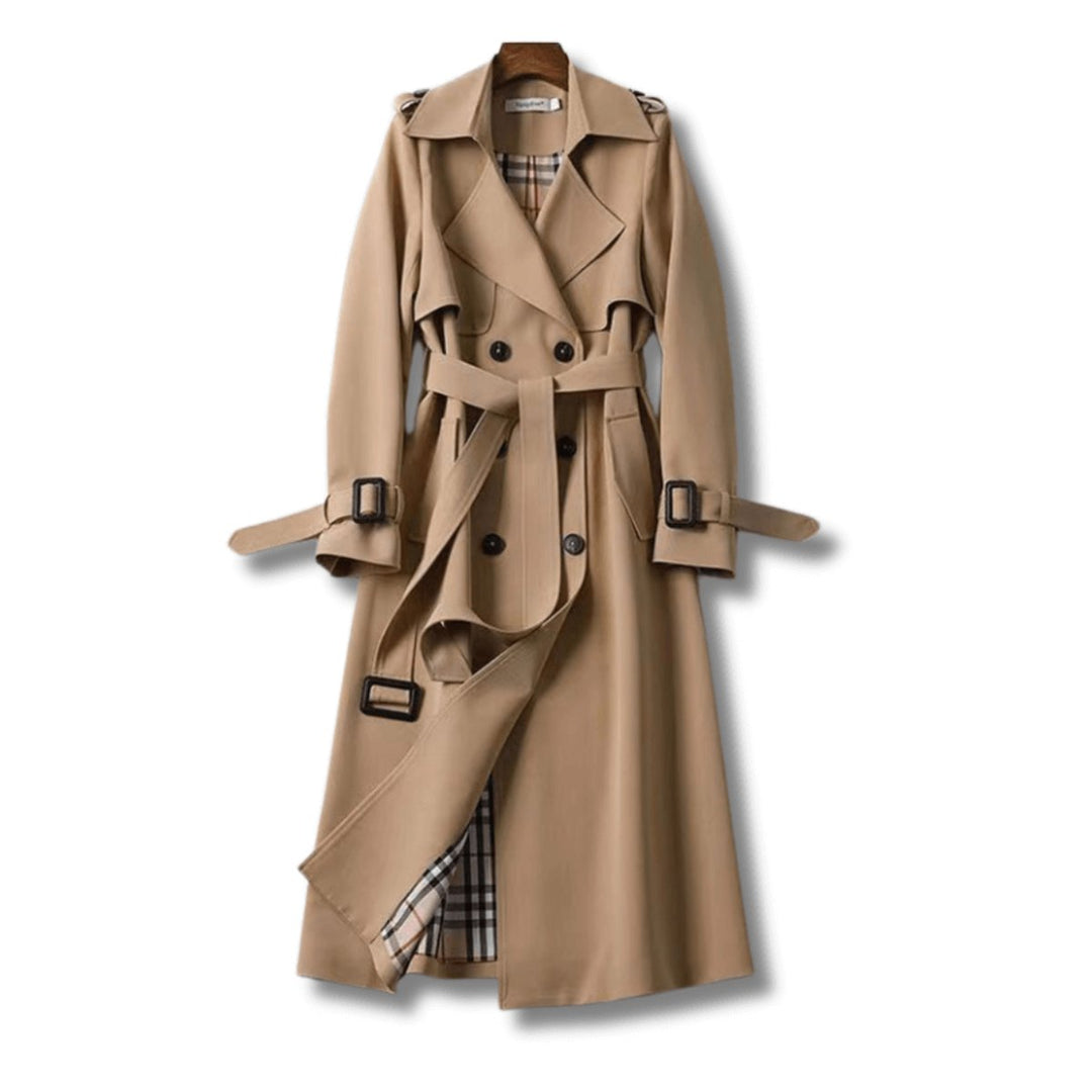 Isla | Women's Classic Double-Breasted Belted Trench Coat Checked Lining