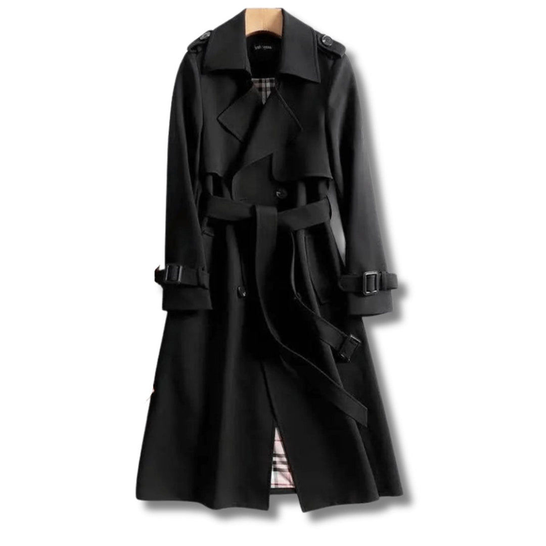 Isla | Women's Classic Double-Breasted Belted Trench Coat Checked Lining