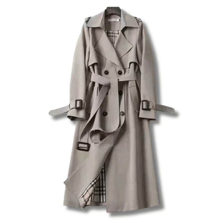 Isla | Women's Classic Double-Breasted Belted Trench Coat Checked Lining