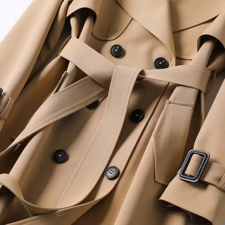 Isla | Women's Classic Double-Breasted Belted Trench Coat Checked Lining