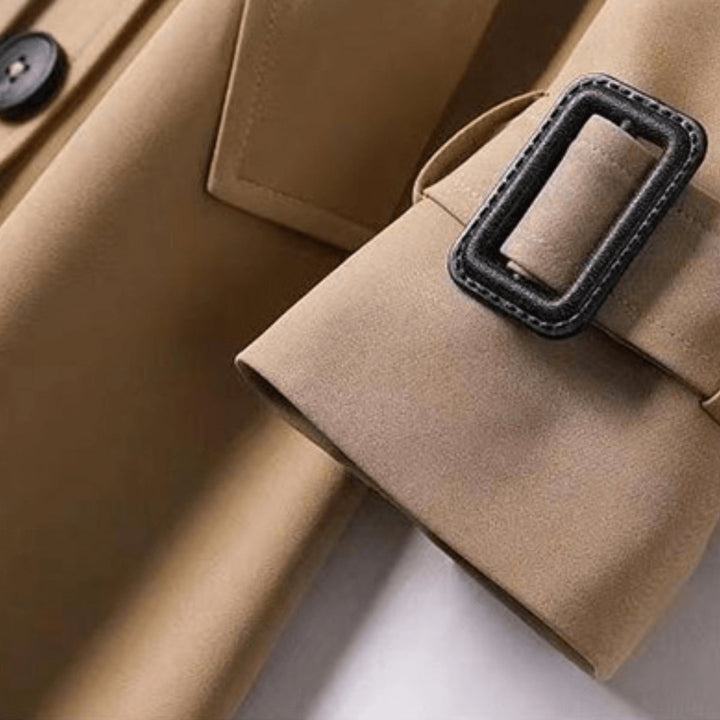 Isla | Women's Classic Double-Breasted Belted Trench Coat Checked Lining