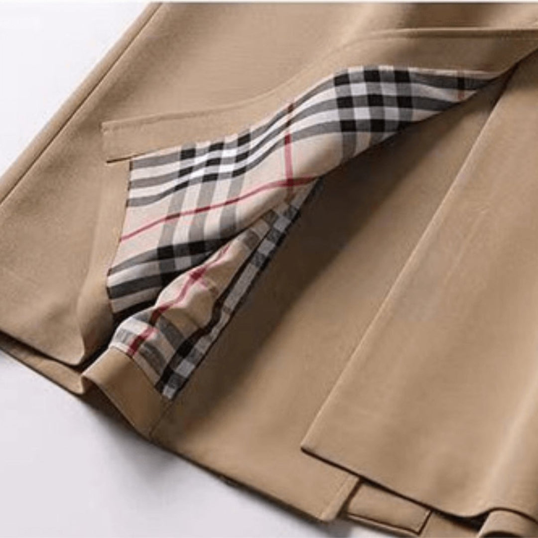 Isla | Women's Classic Double-Breasted Belted Trench Coat Checked Lining