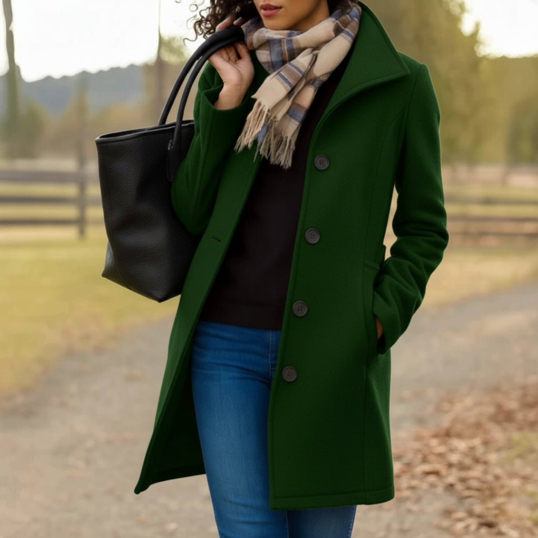 Phoebe | Women's Classic Mid-Length Button-Up Wool Coat