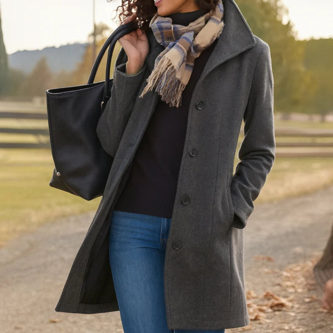 Phoebe | Women's Classic Mid-Length Button-Up Wool Coat